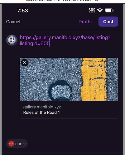 Rules of the Road frame cast on Warpcast